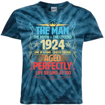 The Man Myth Legend 1924 Aged Perfectly 100th Birthday Kids Tie-Dye T-Shirt