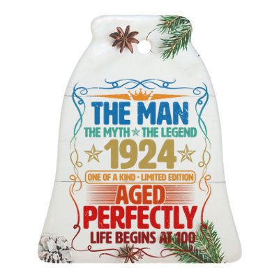 The Man Myth Legend 1924 Aged Perfectly 100th Birthday Ceramic Bell Ornament