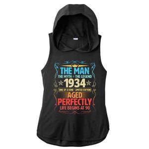 The Man Myth Legend 1934 Aged Perfectly 90th Birthday Ladies PosiCharge Tri-Blend Wicking Draft Hoodie Tank