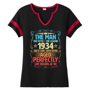 The Man Myth Legend 1934 Aged Perfectly 90th Birthday Ladies Halftime Notch Neck Tee