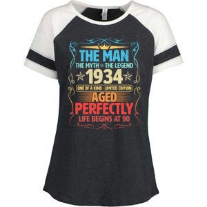 The Man Myth Legend 1934 Aged Perfectly 90th Birthday Enza Ladies Jersey Colorblock Tee