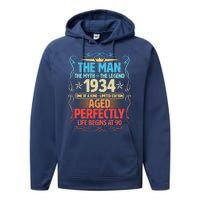 The Man Myth Legend 1934 Aged Perfectly 90th Birthday Performance Fleece Hoodie