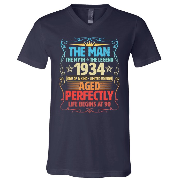 The Man Myth Legend 1934 Aged Perfectly 90th Birthday V-Neck T-Shirt