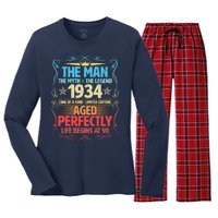 The Man Myth Legend 1934 Aged Perfectly 90th Birthday Women's Long Sleeve Flannel Pajama Set 