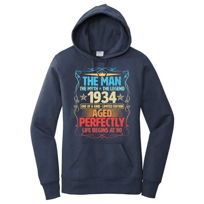 The Man Myth Legend 1934 Aged Perfectly 90th Birthday Women's Pullover Hoodie