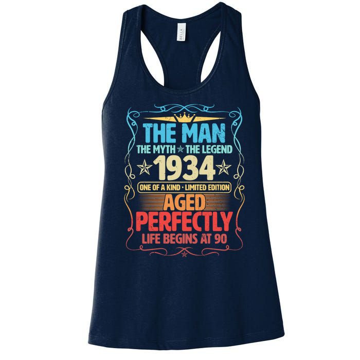 The Man Myth Legend 1934 Aged Perfectly 90th Birthday Women's Racerback Tank