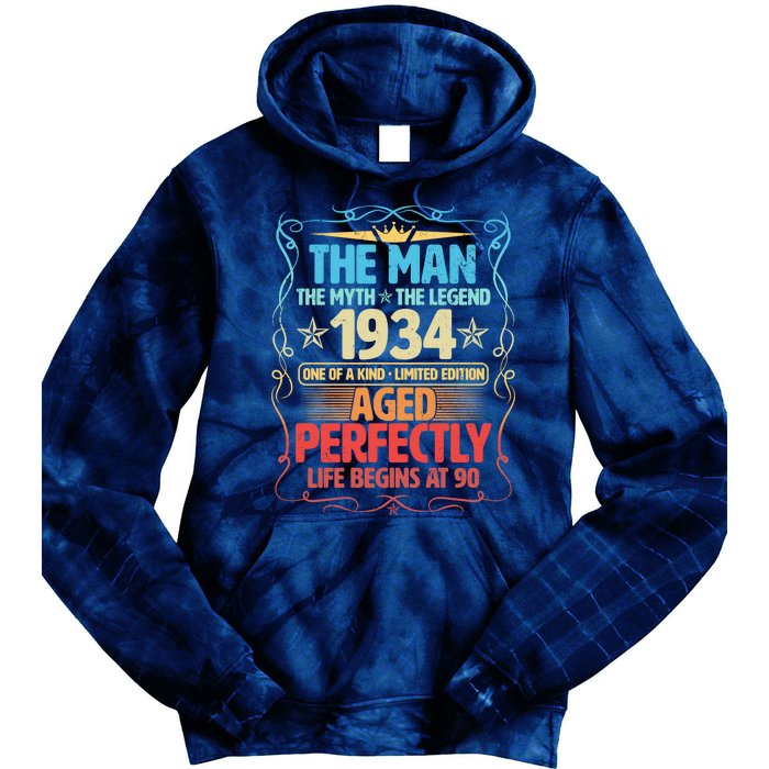 The Man Myth Legend 1934 Aged Perfectly 90th Birthday Tie Dye Hoodie