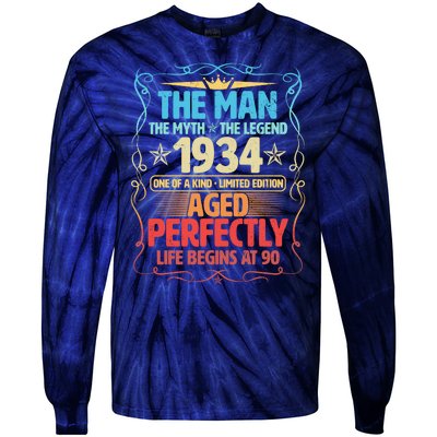 The Man Myth Legend 1934 Aged Perfectly 90th Birthday Tie-Dye Long Sleeve Shirt