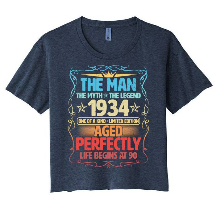 The Man Myth Legend 1934 Aged Perfectly 90th Birthday Women's Crop Top Tee