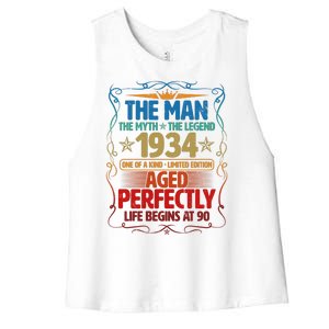 The Man Myth Legend 1934 Aged Perfectly 90th Birthday Women's Racerback Cropped Tank