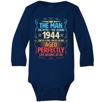 The Man Myth Legend 1944 Aged Perfectly 80th Birthday Baby Long Sleeve Bodysuit