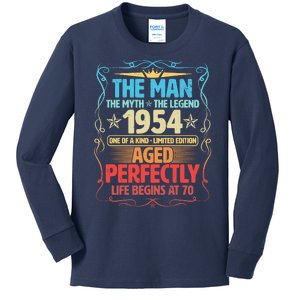 The Man Myth Legend 1954 Aged Perfectly 70th Birthday Kids Long Sleeve Shirt