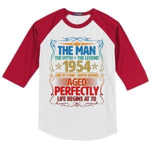 The Man Myth Legend 1954 Aged Perfectly 70th Birthday Kids Colorblock Raglan Jersey