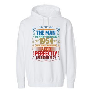 The Man Myth Legend 1954 Aged Perfectly 70th Birthday Garment-Dyed Fleece Hoodie