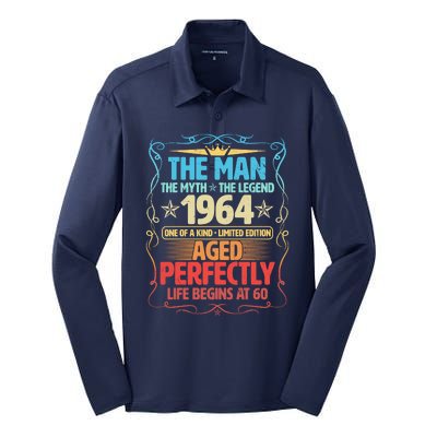 The Man Myth Legend 1964 Aged Perfectly 60th Birthday Silk Touch Performance Long Sleeve Polo