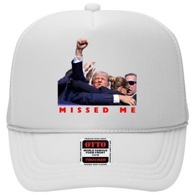 Trump Missed Me High Crown Mesh Back Trucker Hat