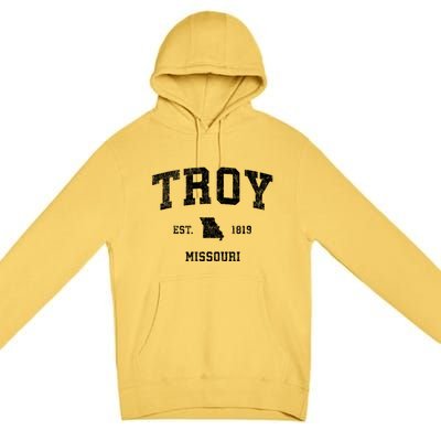 Troy Missouri Mo Vintage Athletic Sports Premium Pullover Hoodie