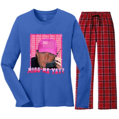 Trump Miss Me Yet Trump 2024 President 2024 Women's Long Sleeve Flannel Pajama Set 