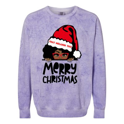 That Melanin Merry Christmas Mrs Claus Black Peeking Santa Cute Gift Colorblast Crewneck Sweatshirt