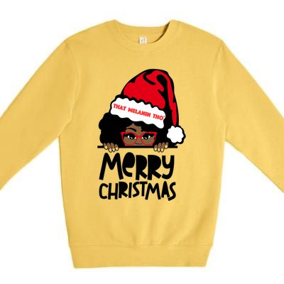 That Melanin Merry Christmas Mrs Claus Black Peeking Santa Cute Gift Premium Crewneck Sweatshirt