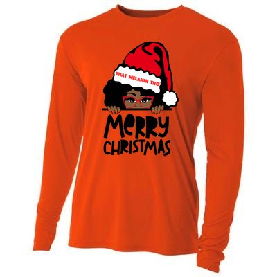 That Melanin Merry Christmas Mrs Claus Black Peeking Santa Cute Gift Cooling Performance Long Sleeve Crew