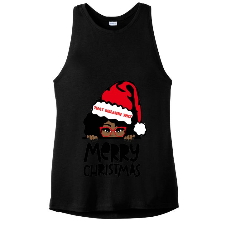 That Melanin Merry Christmas Mrs Claus Black Peeking Santa Cute Gift Ladies PosiCharge Tri-Blend Wicking Tank