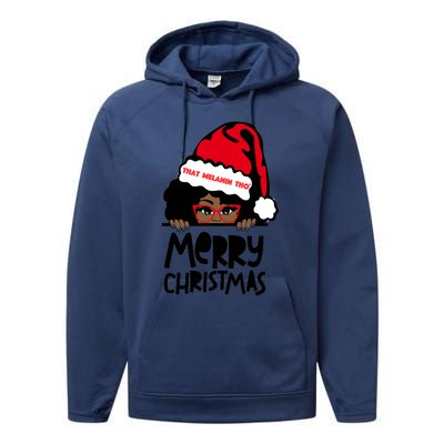 That Melanin Merry Christmas Mrs Claus Black Peeking Santa Cute Gift Performance Fleece Hoodie