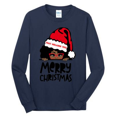 That Melanin Merry Christmas Mrs Claus Black Peeking Santa Cute Gift Tall Long Sleeve T-Shirt