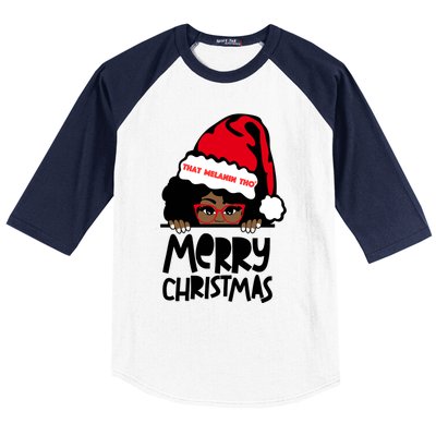 That Melanin Merry Christmas Mrs Claus Black Peeking Santa Cute Gift Baseball Sleeve Shirt