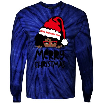 That Melanin Merry Christmas Mrs Claus Black Peeking Santa Cute Gift Tie-Dye Long Sleeve Shirt