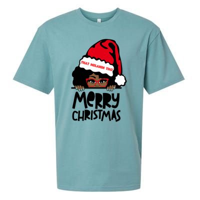 That Melanin Merry Christmas Mrs Claus Black Peeking Santa Cute Gift Sueded Cloud Jersey T-Shirt