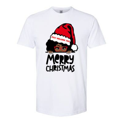 That Melanin Merry Christmas Mrs Claus Black Peeking Santa Cute Gift Softstyle CVC T-Shirt