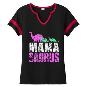 Twin Mom Mama Saurus Dinosaur Mother's Day Gift Ladies Halftime Notch Neck Tee