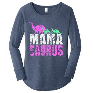 Twin Mom Mama Saurus Dinosaur Mother's Day Gift Women's Perfect Tri Tunic Long Sleeve Shirt