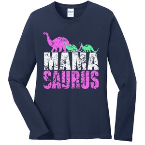 Twin Mom Mama Saurus Dinosaur Mother's Day Gift Ladies Long Sleeve Shirt