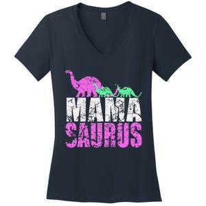 Twin Mom Mama Saurus Dinosaur Mother's Day Gift Women's V-Neck T-Shirt