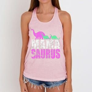 Twin Mom Mama Saurus Dinosaur Mother's Day Gift Women's Knotted Racerback Tank