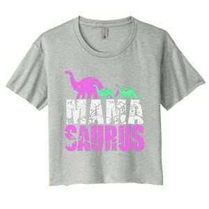 Twin Mom Mama Saurus Dinosaur Mother's Day Gift Women's Crop Top Tee