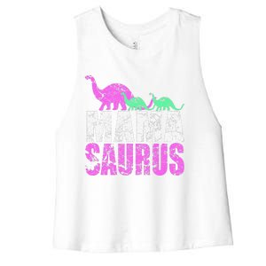 Twin Mom Mama Saurus Dinosaur Mother's Day Gift Women's Racerback Cropped Tank