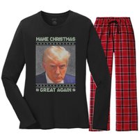 Trump Mugshot Make Christmas Great Again Women's Long Sleeve Flannel Pajama Set 