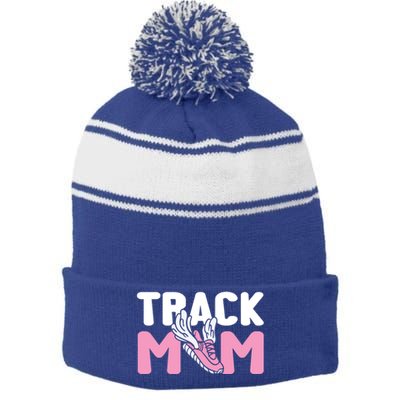 Track Mom Marathon Sprinting Athletics Runner Mother Gift Stripe Pom Pom Beanie