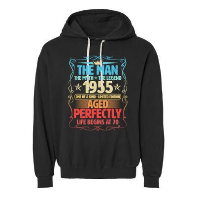 The Man Myth Legend 1955 Aged Perfectly 70th Birthday Garment-Dyed Fleece Hoodie