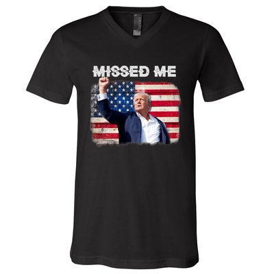 Trump Missed Me Pennsylvania Rally Patriot Usa 2024 Shot V-Neck T-Shirt