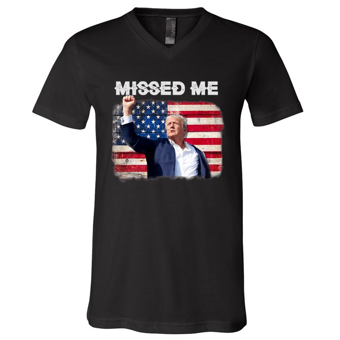 Trump Missed Me Pennsylvania Rally Patriot Usa 2024 Shot V-Neck T-Shirt