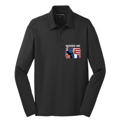 Trump Missed Me Pennsylvania Rally Patriot Usa 2024 Shot Silk Touch Performance Long Sleeve Polo