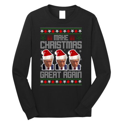 Trump Mugshot Make Christmas Great Again Funny Ugly Long Sleeve Shirt