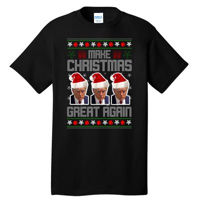 Trump Mugshot Make Christmas Great Again Funny Ugly Tall T-Shirt