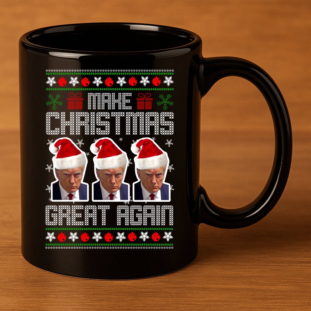 Trump Mugshot Make Christmas Great Again Funny Ugly 11oz C Handle Ceramic Mug