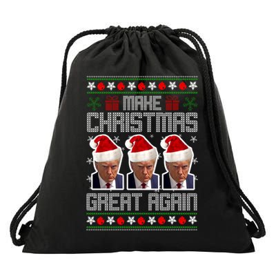 Trump Mugshot Make Christmas Great Again Funny Ugly Drawstring Bag