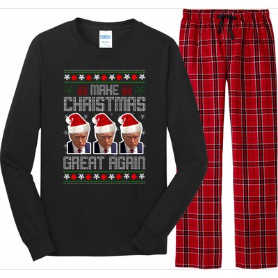 Trump Mugshot Make Christmas Great Again Funny Ugly Long Sleeve Pajama Set